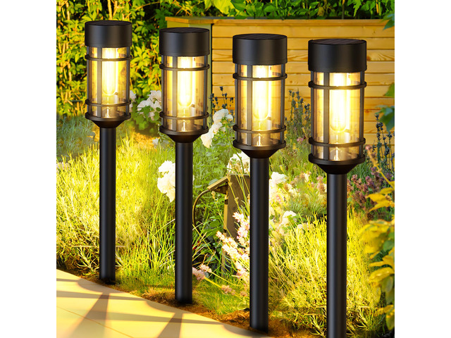 Solar Lights Outdoor Waterproof, 8 Pack 21' Solar Pathway Lights with Metal & Glass, Auto On/Off Garden Lights for Yard, Landscape, Driveway Walkway