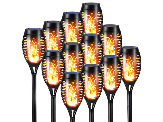 Solar Torch Flame Lights, 12 Pack Solar Halloween Lights Outdoor with Flickering Flame, Waterproof Patio Light Landscape Decoration Lighting for...