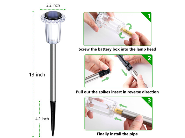 15 Pack Solar Lights Outdoor Waterproof Pathway Lights, Warm White Stainless Steel Stake Lights for Yard Garden Walkway Driveway Sidewalk Lawn...