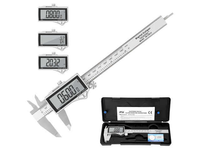 Digital Caliper, Caliper Measuring Tool Stainless Steel Vernier Caliper Digital Micrometer with Large LCD Screen, Easy Switch from Inch Metric...