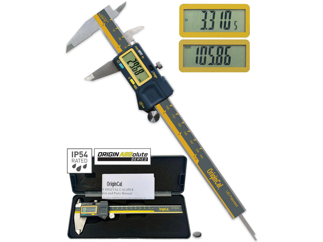 Absolute Origin 0-6' Digital Caliper, IP54 Stainless Steel, SPC/USB Output Port, Inch & Metric Modes, Case, Manual