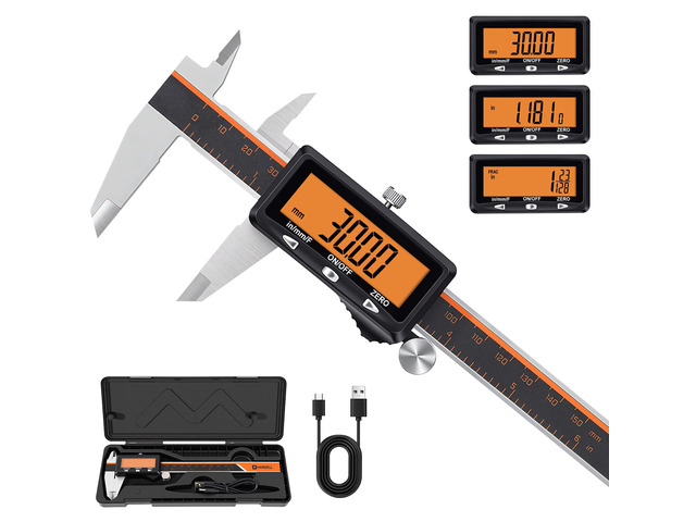 Digital Caliper 6 Inch with Orange LCD, USB-C Calipers, Non-Backlit Easy-read Orange LCD, Stainless Steel & USB-C Micrometer, Inch/mm/Fraction,...