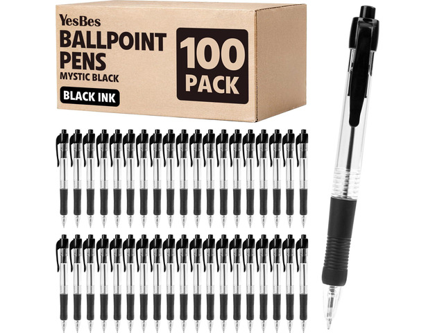 100 Pack Ballpoint Pens Bulk, Retractable Black Pens Ballpoint Medium Point 1mm with Super Soft Grip, No Bleed Ink Pens Smooth Writing, School,...