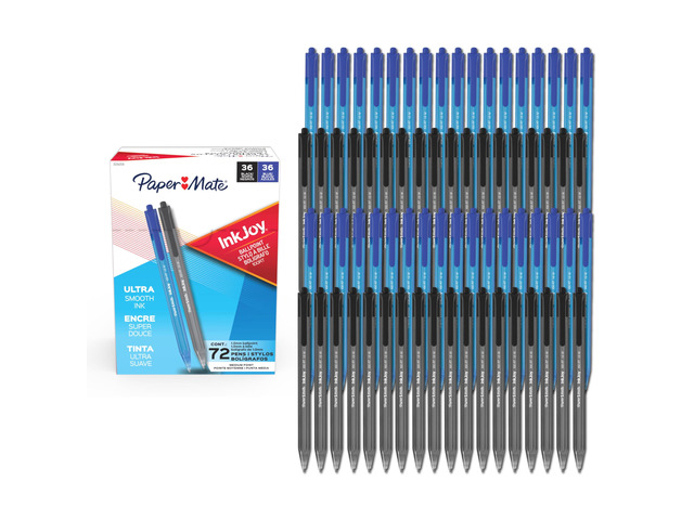 InkJoy 100RT Ballpoint Pens, Medium Point (1.0mm), Black & Blue Ink, 72 Count - Bulk Pack for School, Home, Office, College, Note-Taking