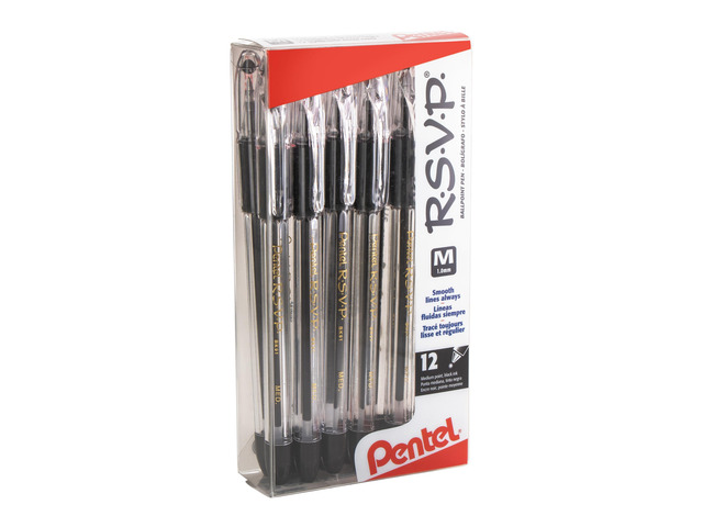 RSVP Ballpoint Pen, (1.0mm), Medium Line, Black Ink, 12 Pack (BK91PC12A)