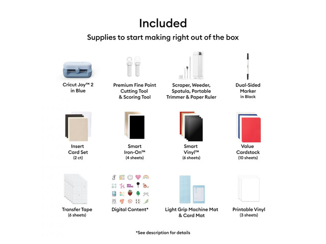 Cricut Joy 2 Rainbow Essential Bundle - Compact Smart Cutting Machine with Smart Vinyl and Iron On, Cardstock, Cards and Printable Vinyl