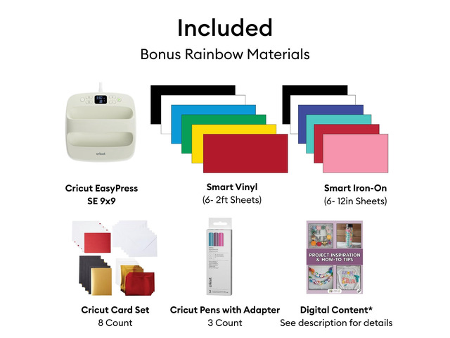Cricut Explore 5 Machine Essentials Bundle with EasyPress 9x9, Rainbow Smart Vinyl & Iron-On - DIY Cutting Machine for Vinyl, HTV, T-Shirts & Decor