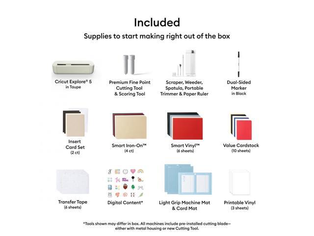 Cricut Explore 5 Essentials Machine Bundle with Rainbow Smart Vinyl & Iron-On Sheets - DIY Cutting Machine for Decals, Stickers, HTV & Custom Crafts