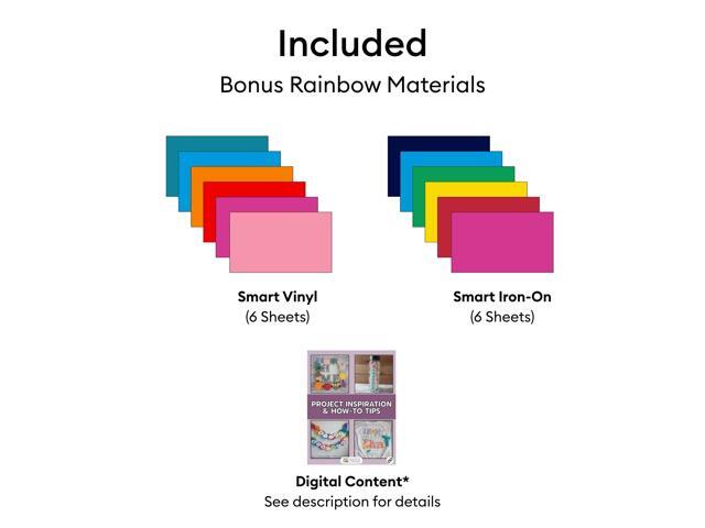 Cricut Explore 5 Essentials Machine Bundle with Rainbow Smart Vinyl & Iron-On Sheets - DIY Cutting Machine for Decals, Stickers, HTV & Custom Crafts