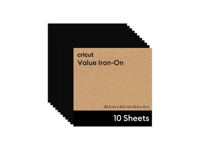 Cricut Value Iron-On Heat Transfer Vinyl Sheets, Black, 12 in x 12 in, 10 ct