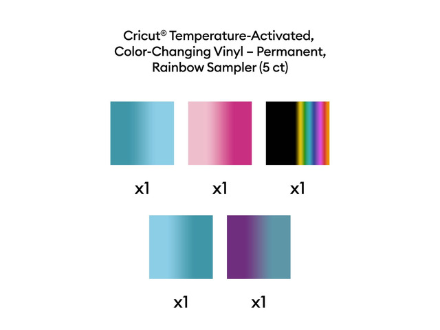 Cricut Temperature-Activated, Color-Changing Vinyl Permanent, Rainbow Sampler - 12 in x 12 in Sheets(5 ct)