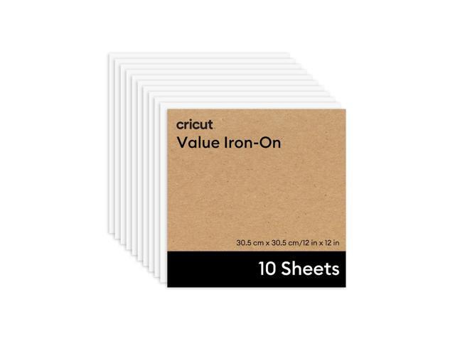 Cricut Value Iron-On Heat Transfer Vinyl Sheets, White, 12 in x 12 in, 10 ct