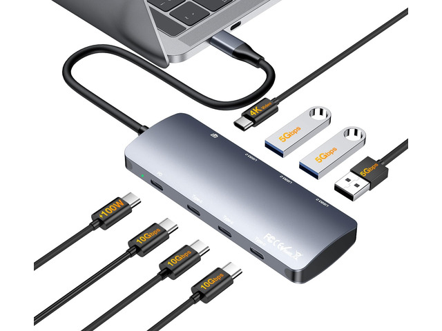 USB C Hub 10Gbps, USB C Splitter with 4K@60Hz Video Output, 100W PD Charging, Data Transfer, USB4 Multiport Dongle Adapter Extender for MacBook...