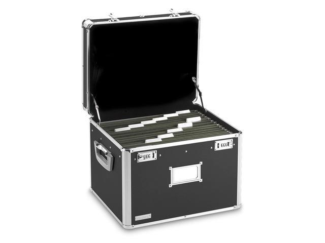 Portable File Box, Legal/Letter, Dual-Combination Lock, 17.5x14 In Sturdy PVC frame with metal rails for hanging files, side handles for.