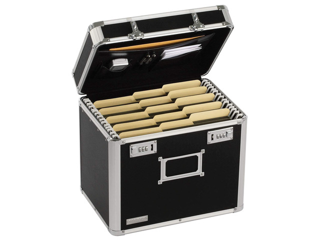 Locking File Organizer Box - 13.5 x 13.25 x 10.5 Inch Large, Portable Locking Storage Box for Filing Letters & Documents w/Combination Lock, Black