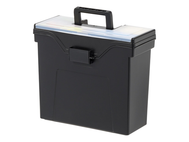 Slim Portable File Box Organizer with Lid, Letter Files, Black Carry letter size files, folders and paperwork with a slim portable design and...