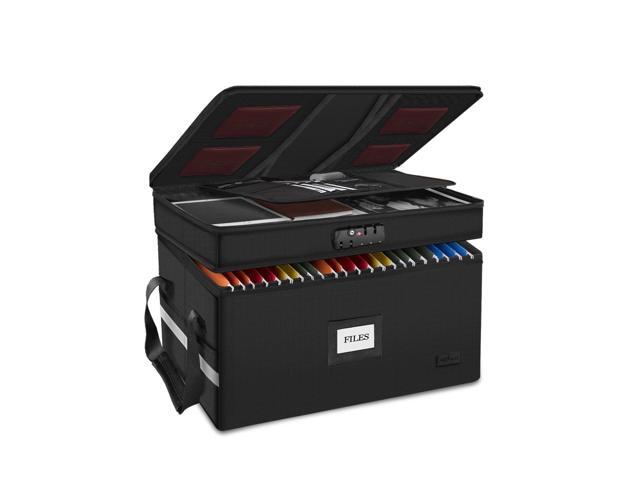Large Fireproof Document Box with Lock, 2 Layer File Storage Organizer Box Portable Office Collapsible File Storage with Reflective Strip &.