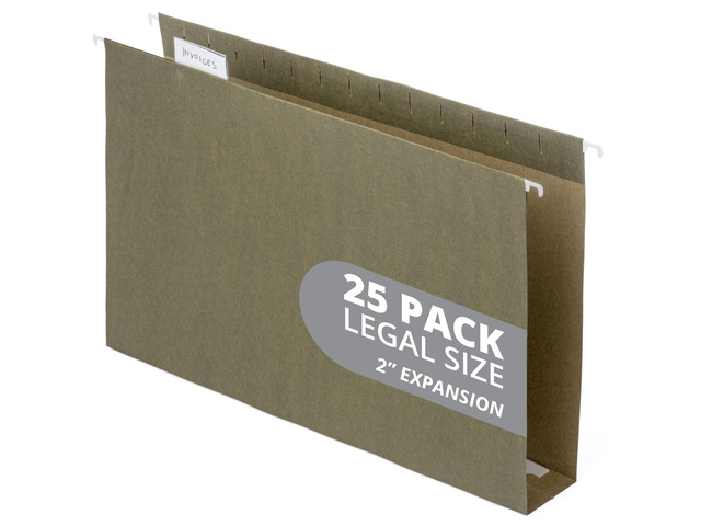 25 Legal Size Hanging File Folders, Extra Capacity 2 Standard Green with 1/3-Cut Adjustable Tabs in 5 Positions for Legal Charts, Client Files, and...
