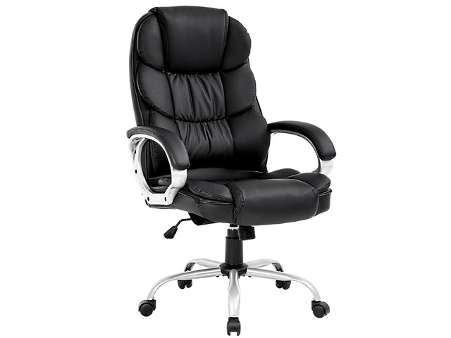 Ergonomic Office Chair Desk Chair Computer Chair with Lumbar Support Arms Executive Rolling Swivel PU Leather Task Chair for Women Adults, Black