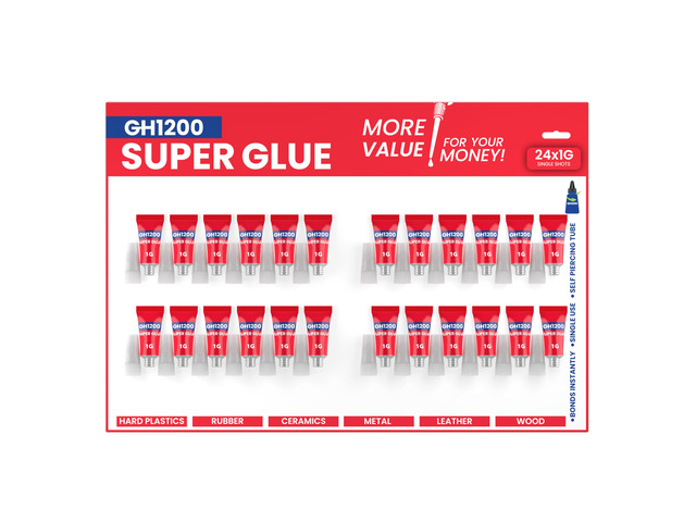 1 Gram (Pack of 24) Single Use Super Glue All Purpose - Superglue - Ca Glue Thick & Strong Adhesive for DIY Craft, Ceramics, Frame, Leather, Metal Etc