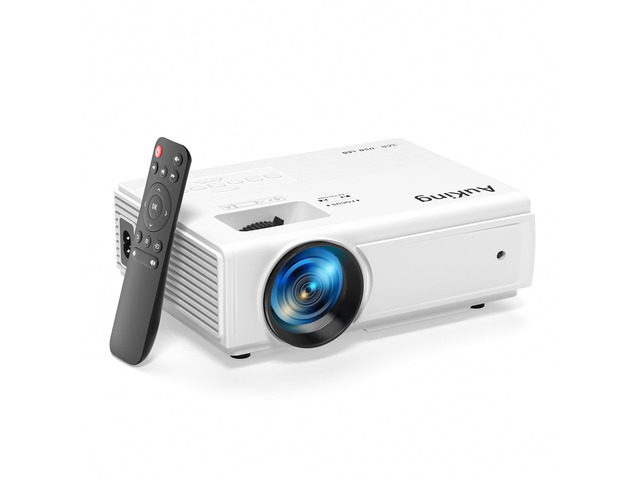 AuKing Projector, 2026 Upgraded Mini Projector, Full HD 1080P Home Theater Video Projector, Compatible with HDMI/USB/Smartphone/TV Box/Laptop (White)