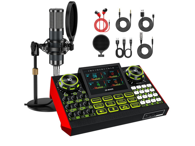 G9 Podcast Equipment Bundle with Audio Mixer for Streaming Singing, 3.5mm Condenser Microphone Kit, Voice Changer, Noise Reduction, Bluetooth, Plug...