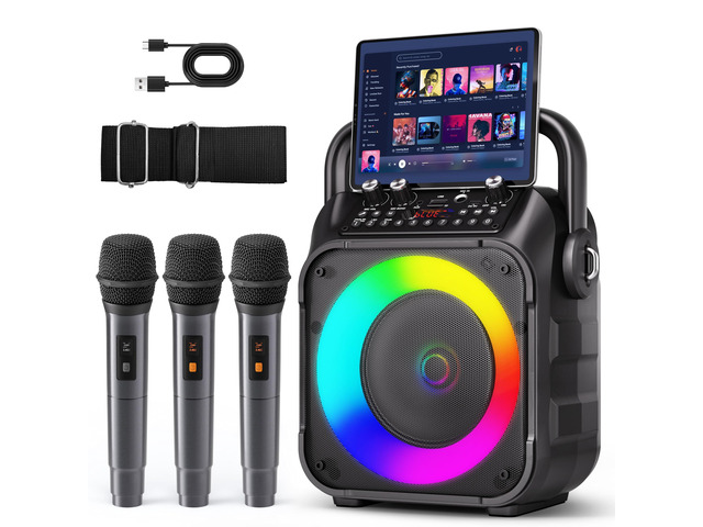 Karaoke Machine, Portable Bluetooth Speaker with 3 Wireless Microphones for Adults & Kids with Lights, Karaoke Microphone with PA System Supports...