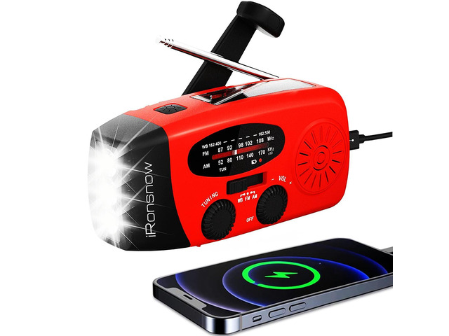 Solar Emergency Hand Crank Weather Radio, 2000mAh NOAA AM/FM Portable Self Powered Radios with SOS Alarm LED Flashlight Smart Phone USB Charger...