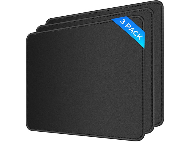 3 Pack Standard Mouse Pad with Stitched Edges, 10.3 x 8.3 in Black Anti-Fray Stitched Edges,Smooth Lycra Surface,Non-Slip Rubber Base,Machine...