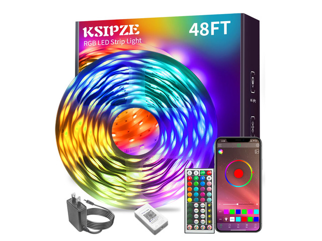 Led Lights for Bedroom 48ft Led Strip Lights with Remote RGB Color Changing Music Sync Bluetooth Smart App Control for Room Bedroom Lighting...
