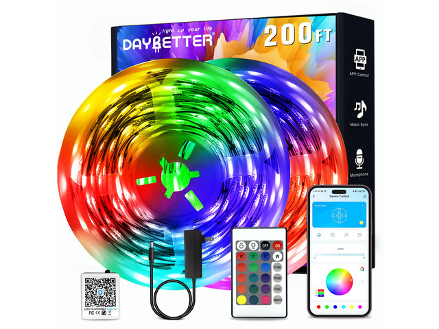Led Strip Lights 200 ft(2 Rolls of 100 ft) Smart Strips with App Control Remote, Led Lights for Bedroom, Music Sync Color Changing for Room Home...