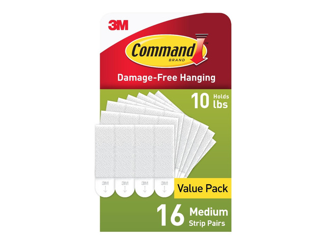 Medium (10 lb) Picture Hanging Strips, 16 Pairs (32 Strips) White Picture Hanging Strips, Damage-Free Wall Hangers for Frames, No Tools Required,...