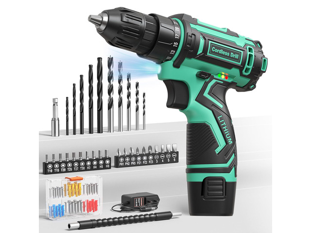 Cordless Drill Set,12V Power Drill Driver 3/8' Keyless Chuck with 92 Acessories, Built-in LED Light, 25+1 Position, Electric Drill for Home DIY...
