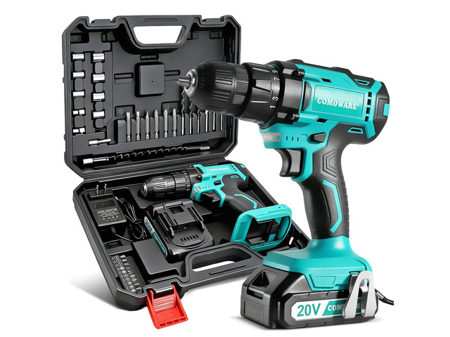 Cordless Drill, Electric Power Drill & Bits Set w/Charger& Battery with 1 Battery & Charger, 3/8' Keyless Chuck, 2 Variable Speed, 266 In-lb...