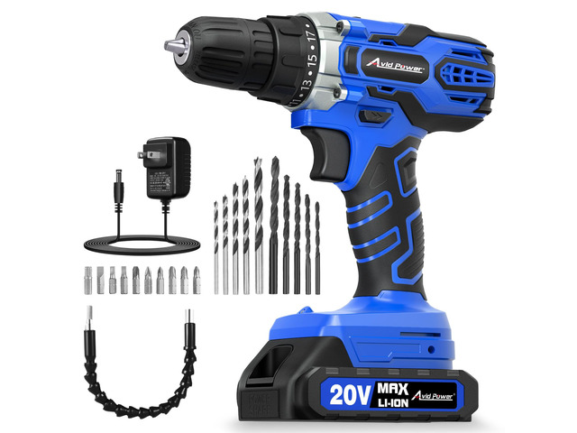 20V Cordless Drill Set with Battery & Charger for Home DIY-Blue 2 Speeds, 3/8' Keyless Chuck, 19 Positions, 22 Accessories, Drill Bits for...