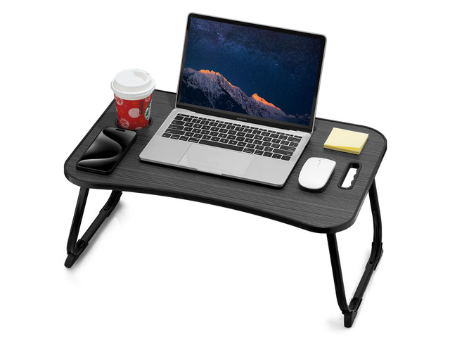 Laptop Bed Desk, Foldable Lap Desk, Portable Lap Table, Laptop Stand with Cup Holder, Tablet Slot & Lifting Handle for Work, Write, Draw & Eat on...
