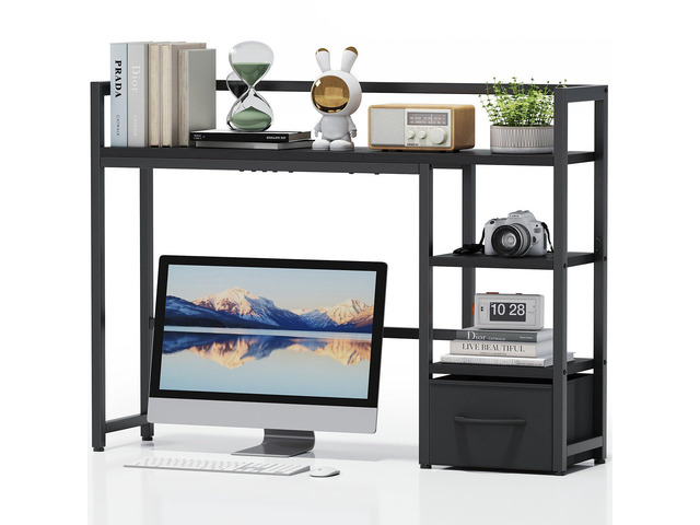 Desk Shelf with Drawer, 40' Desk Hutch for Computer Monitor, Desk Shelf for top of Desk, Wooden Desktop Bookshelf Storage Rack for Home Office Dorm...