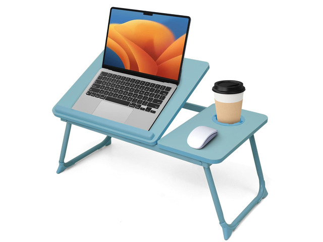 Lap Desk for Couch/Sofa/Floor, 5-Angle Adjustable Bed Desk with Foldable Legs &Cup Holder, Light Weight Bed Tray Table for Writing/Eating/Reading,...