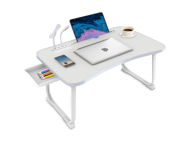 Laptop Bed Desk, Portable Foldable Lap Bed Table with USB Charge Port Storage Drawer and Cup Holder,Lap Desk Laptop Stand Tray Table Serving Tray...