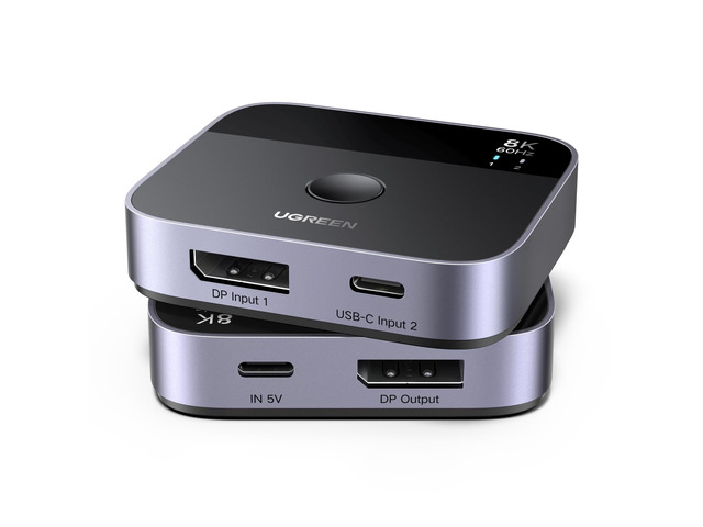 UGREEN 8K@60Hz DisplayPort+USB-C Switch Input DP 1.4 Out 2 in 1 Out, HDR10+ Ultra HD, Supports 4K@240Hz, 3D HDCP2.3, USB-C+DisplayPort Switcher...