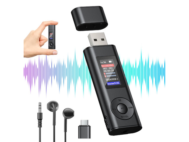Digital Voice Recorder, 64GB Voice Activated USB Audio Device Portable recorder with playback and USB connectivity for meetings, interviews and...