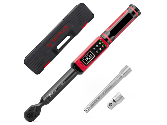 3/8' Digital Torque Wrench, 1.5-99.6Ft. Lb, for Cars, Moto, Bikes ±1% Accuracy, 2-135Nm Electronic Torque Wrench, Vibration/Buzzer/LED, 9 Presets &...