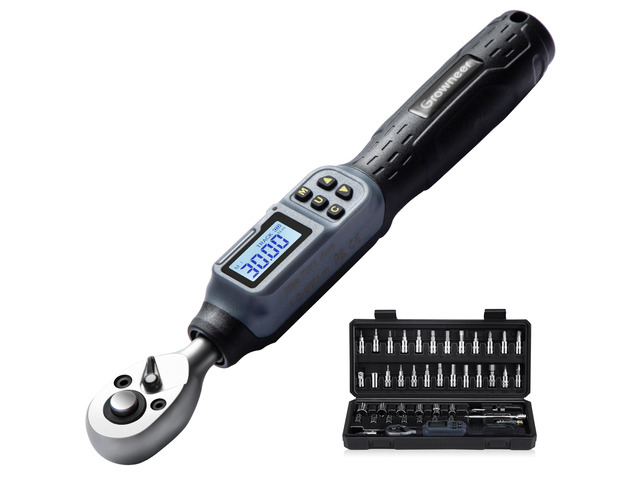 Digital Torque Wrench, 1.1-22.1 Ft-lbs/1.5-30 Nm, 1/4'' Drive Inch Pound Torque Wrench with Buzzer & LED Indicator, Electronic Wrench Set with Bits...