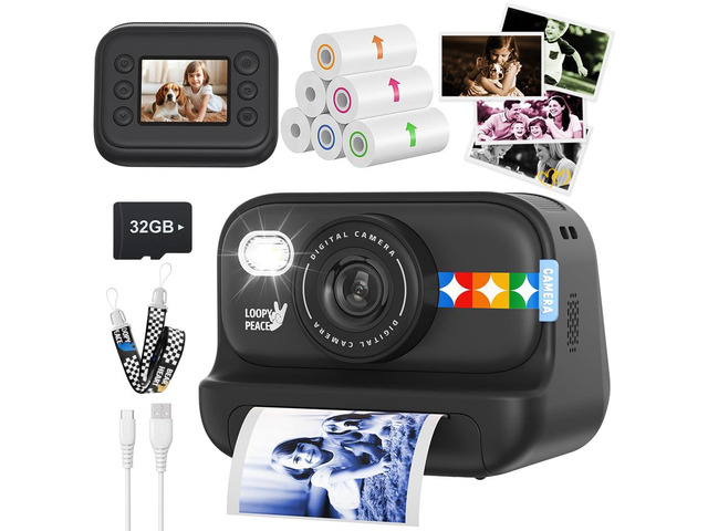 Kids Color Instant Print Camera Kids Camera with 5 Color Photo Paper, 48MP & 1080P Video, 21 Fun Frames, 32G Card, Christmas/Birthday Gifts for...