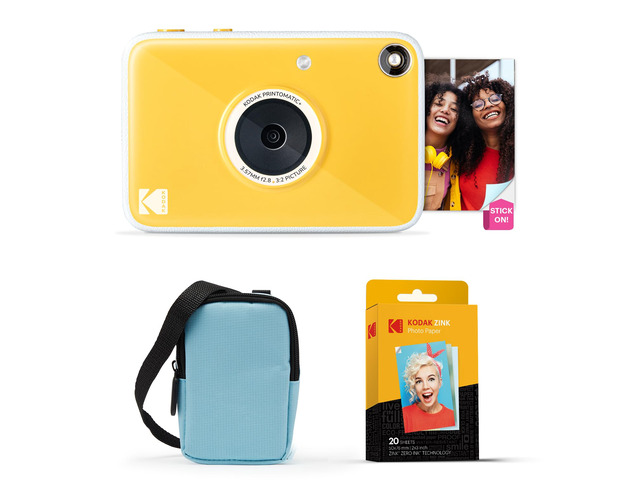 Printomatic+ Instant Print Digital Camera Starter Bundle + Carrying Case (Blue) + Zink 20pk Sticky-Back Photo Paper - 10MP, Full-Color Photos, GB...