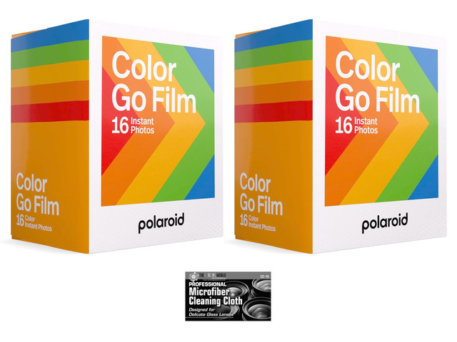 Bundle of Polaroid GO Instant Color Film for the Polaroid GO Camera Only - 2 Double Packs with Cloth (32 Photos) - Not Compatible with i-Type or...
