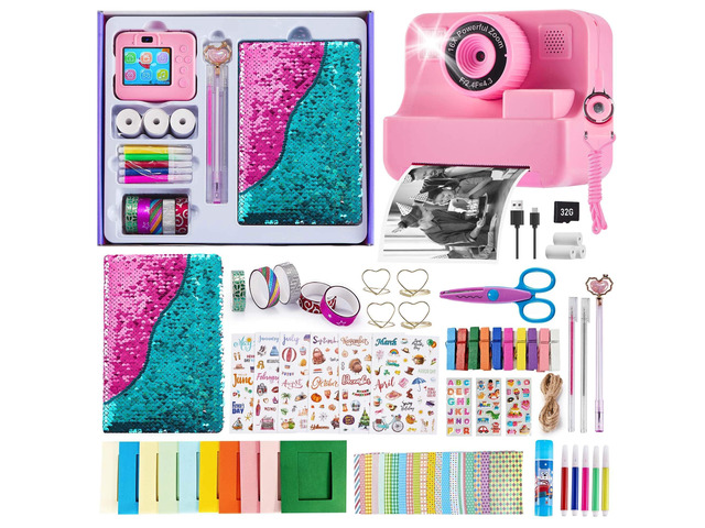 Kids Instant Print Camera, 1080P Selfie Video Camera with DIY Journal Kit 200+ Accessories, Christmas & Birthday Gifts for Girls & Boys Ages 3-12...