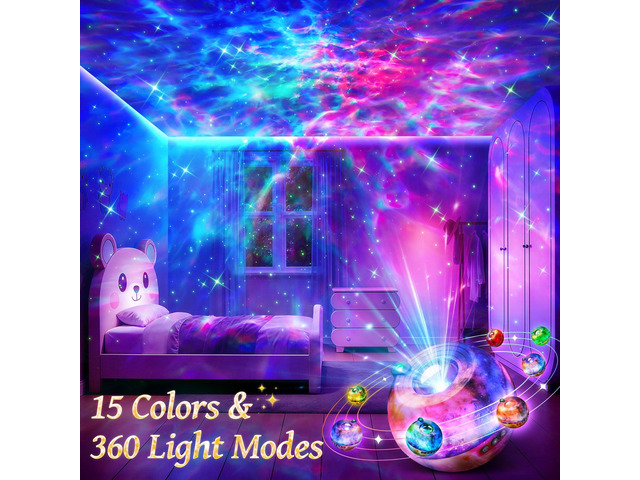 Galaxy Projector Night Light Projector, 15-Color Star Projector for Bedroom 15 White Noises, 7 Brightness, 4 Speed,Green...