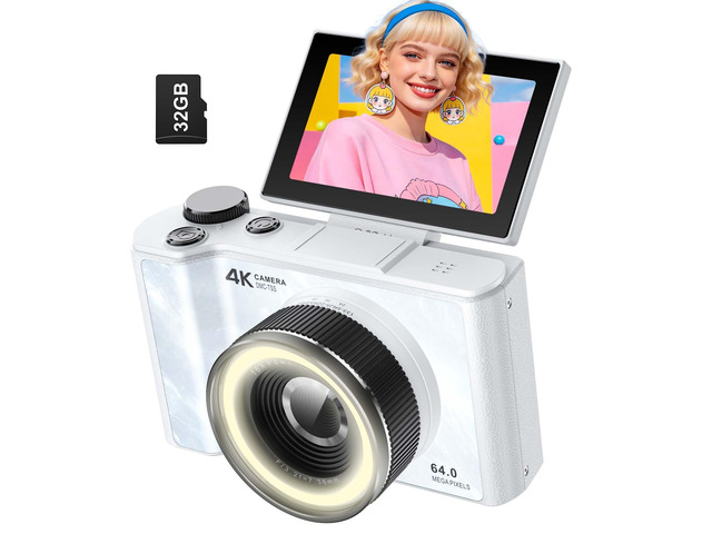 4K Digital Camera for Photography,Flip Screen Digital Camera for Kids 64MP Vlogging Camera for YouTube with SD Card,16X Zoom Autofocus,Point and...