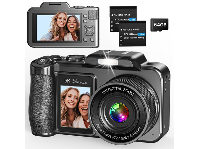 Digital Camera, 5K 80MP 3.5'+2' Dual Screen Cameras for Photography Autofocus, 18X Digital Zoom Vlogging Camera for YouTube, Travel, Beginners,...